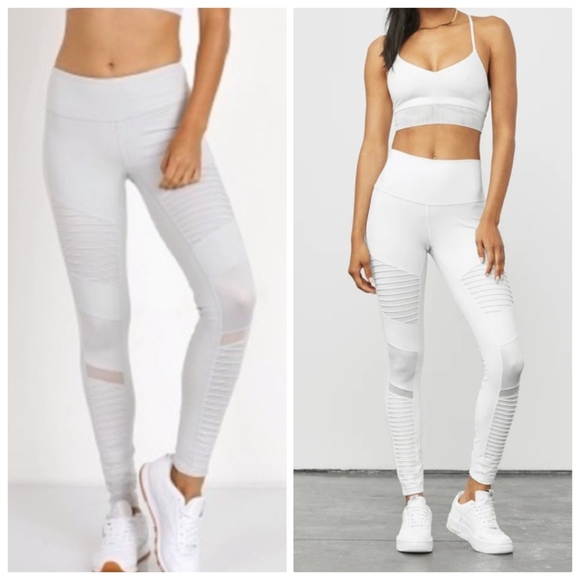 ALO Yoga Pants - Alo Moto Legging High Waist Breathable Micro Performance Double Knit Fabric Grey